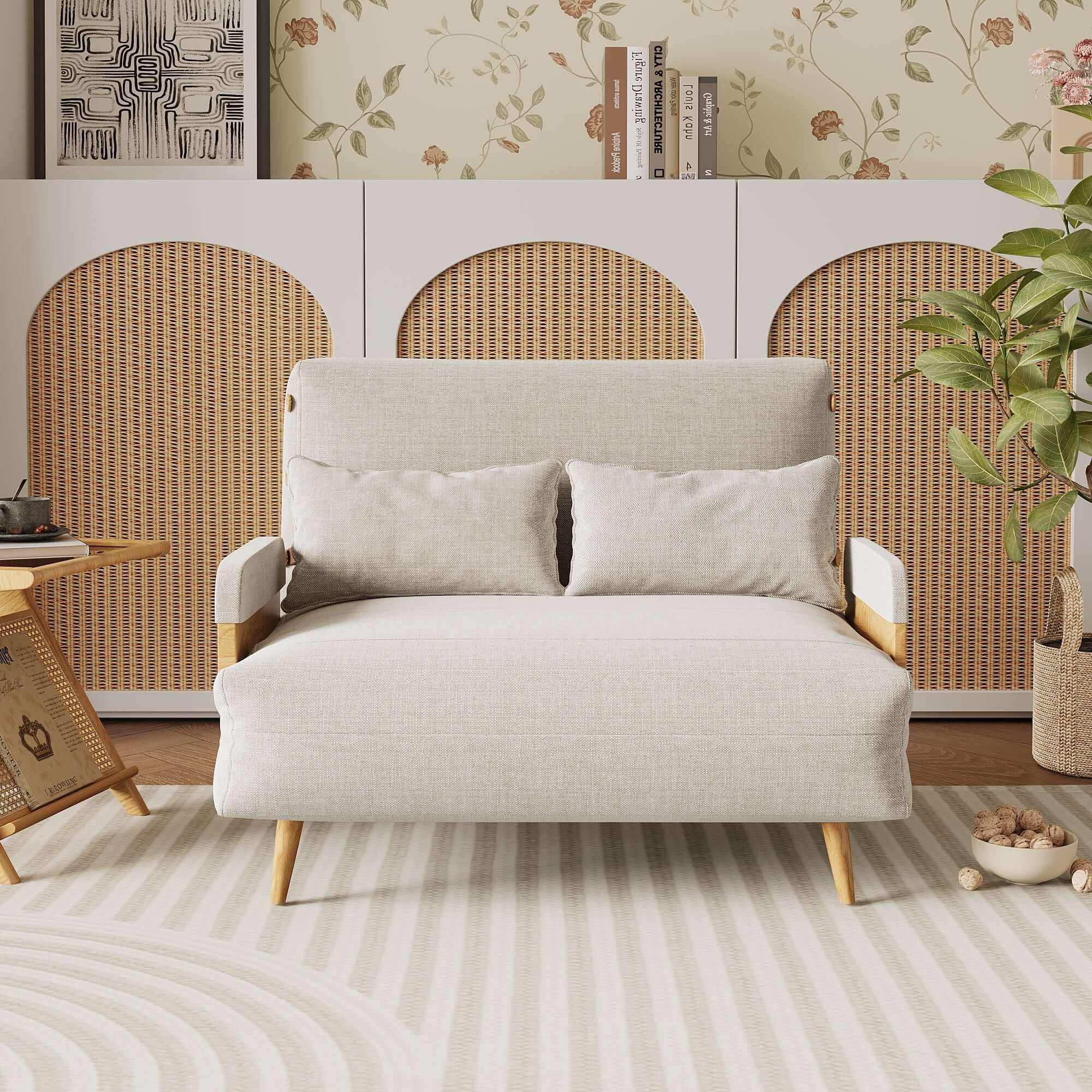 Hompkin 3-in-1 Linen & Chenille Folding Sofa Bed with Solid Wood Frame