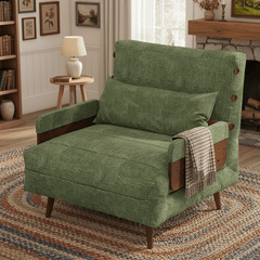 Hompkin 3-in-1 Linen & Chenille Folding Sofa Bed with Solid Wood Frame