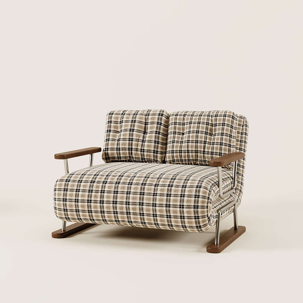 Hompkin 4-in-1 Mid-Century Modern Tartan Sleeper Chair with Steel Frame