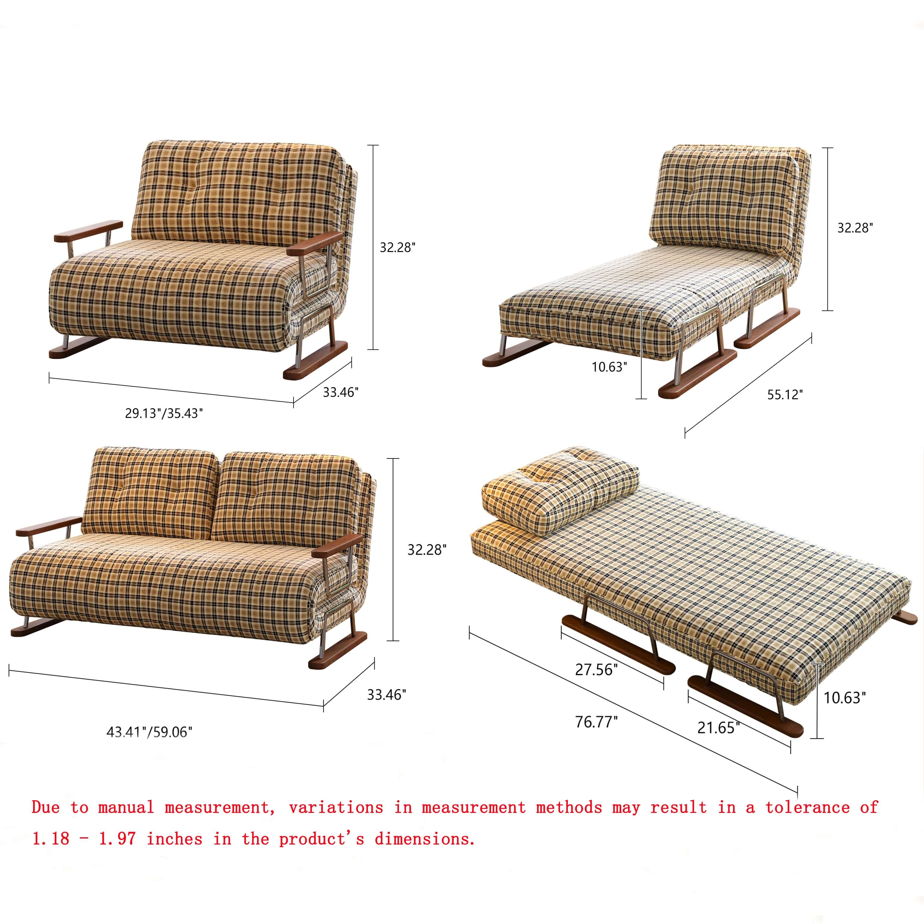Hompkin 4-in-1 Mid-Century Modern Tartan Sleeper Chair with Steel Frame