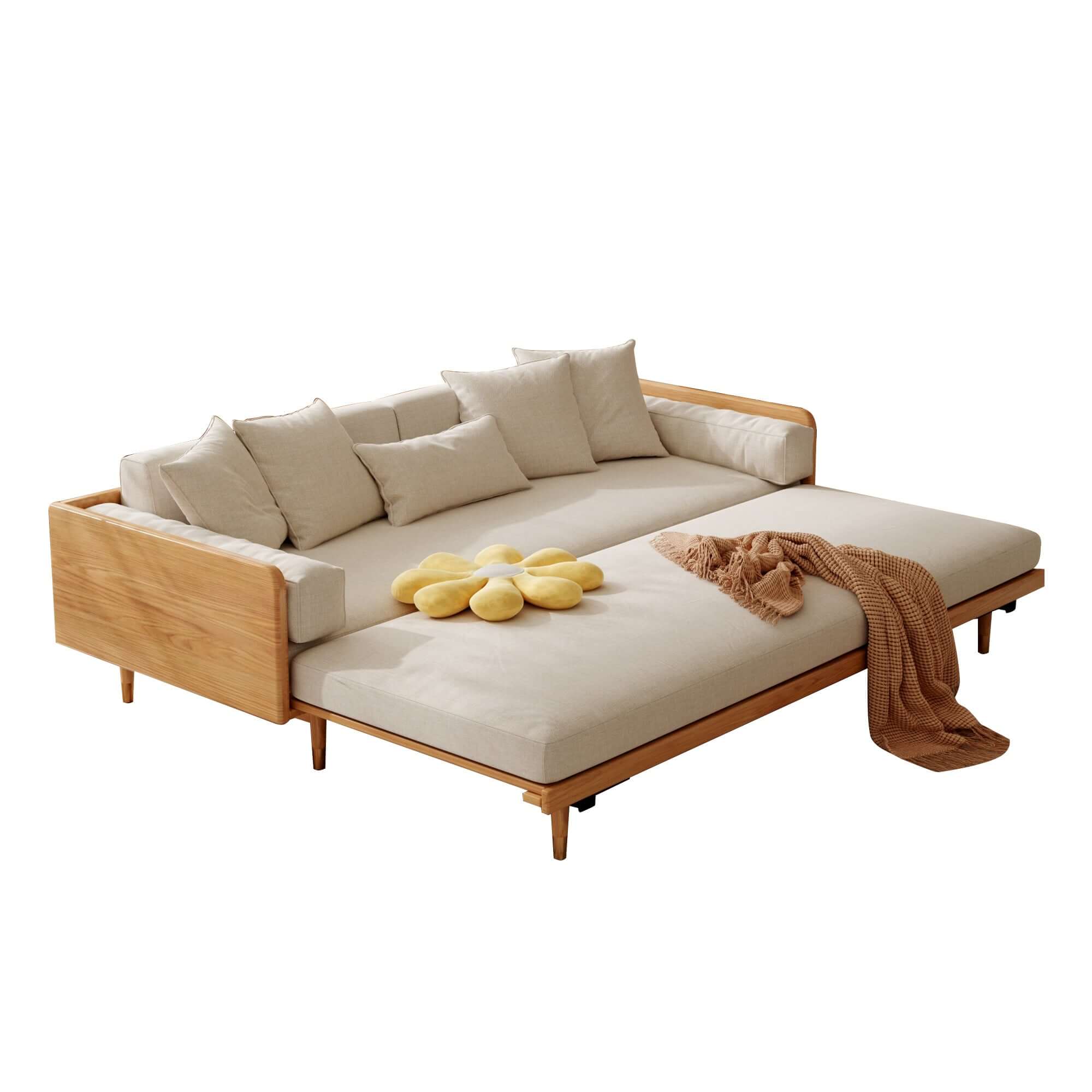 Hompkin 82.68" Modern Japandi Solid Wood Retractable Sofa Bed