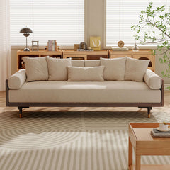 Hompkin 82.68" Modern Japandi Solid Wood Retractable Sofa Bed