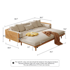 Hompkin 82.68" Modern Japandi Solid Wood Retractable Sofa Bed