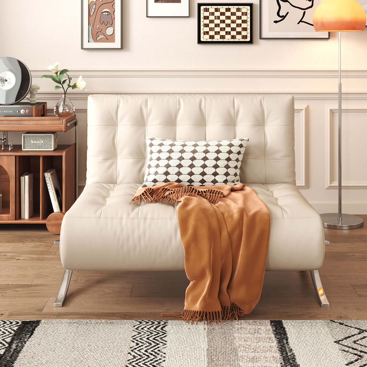 Hompkin Barcelona-Style Convertible Faux Leather Sofa Chair