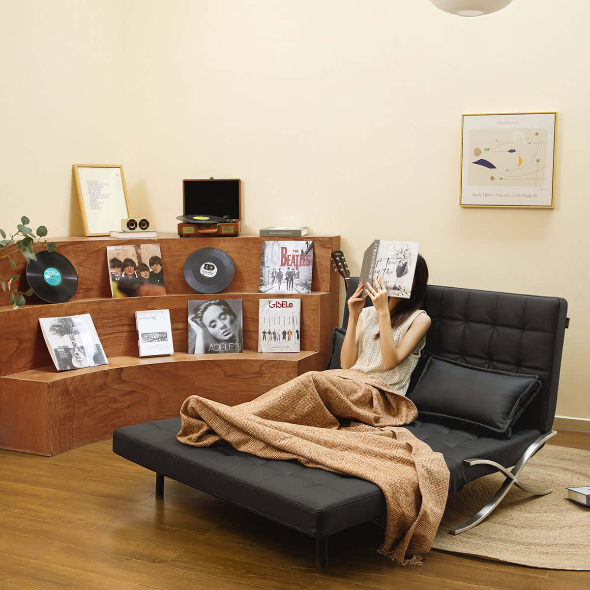 Hompkin Barcelona-Style Convertible Faux Leather Sofa Chair