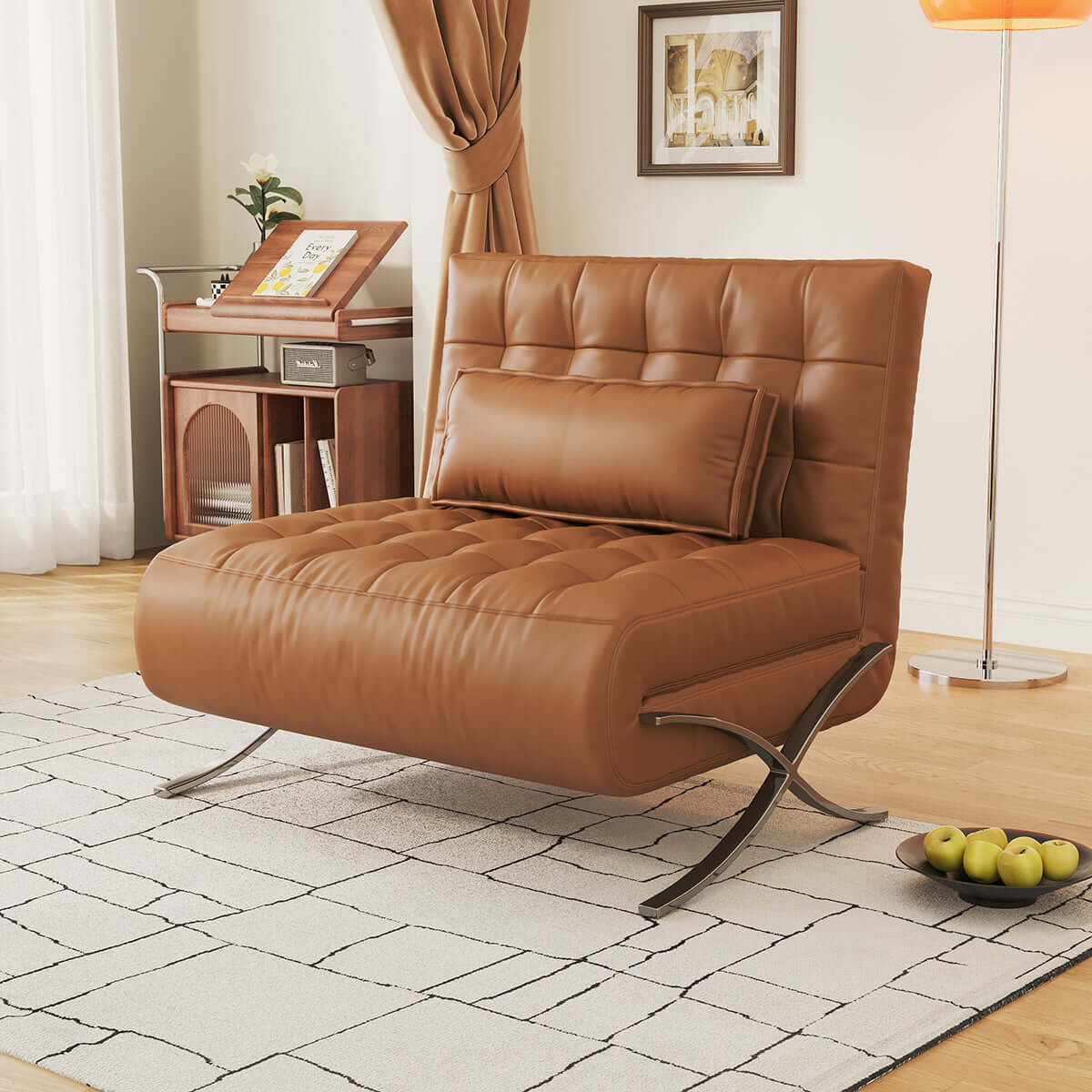 Hompkin Barcelona-Style Convertible Faux Leather Sofa Chair