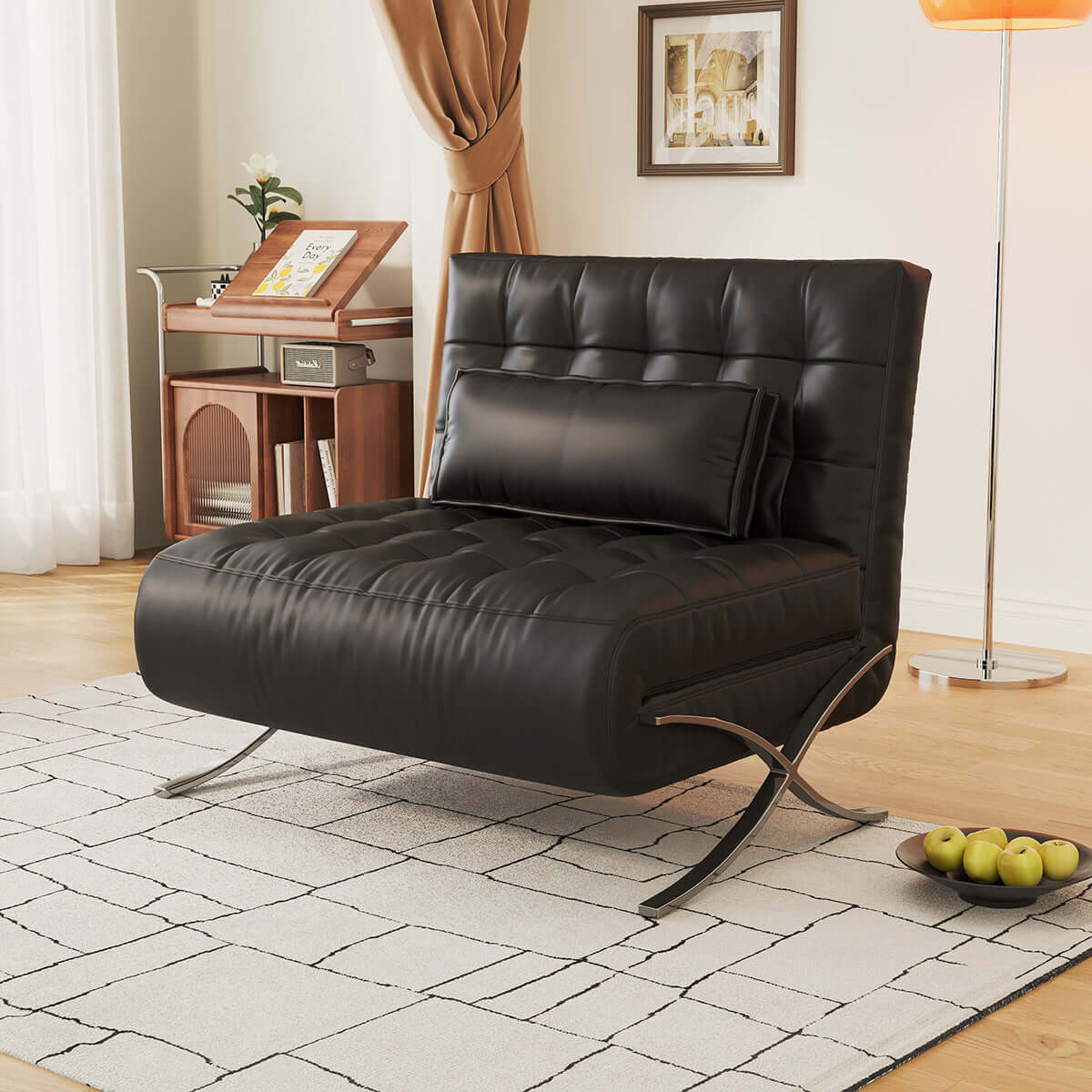 Hompkin Barcelona-Style Convertible Faux Leather Sofa Chair