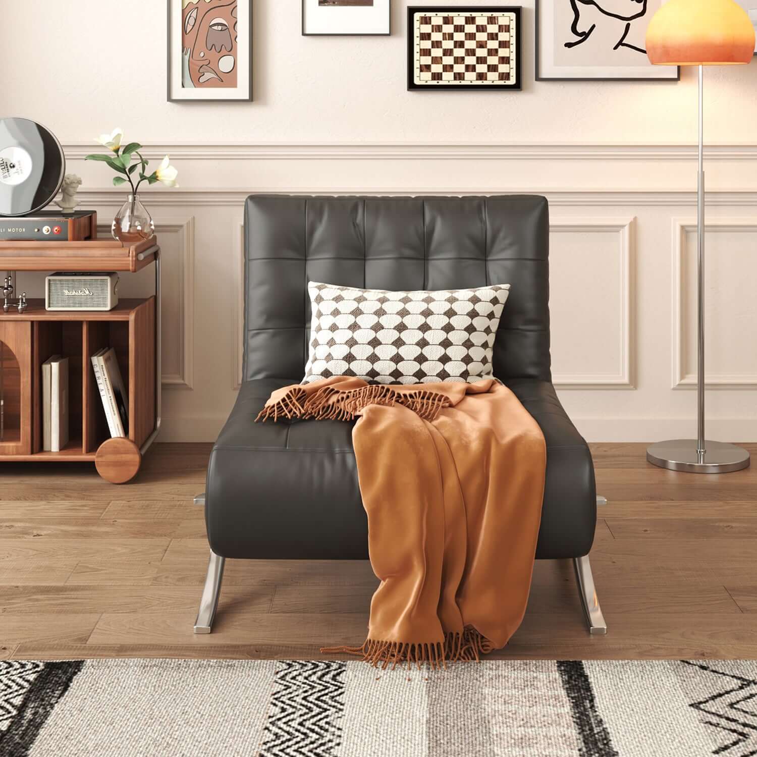 Hompkin Barcelona-Style Convertible Faux Leather Sofa Chair