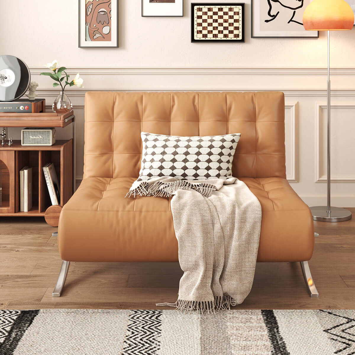 Hompkin Barcelona-Style Convertible Faux Leather Sofa Chair