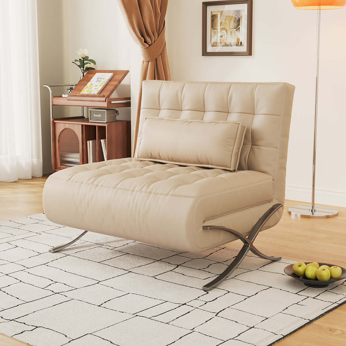 Hompkin Barcelona-Style Convertible Faux Leather Sofa Chair