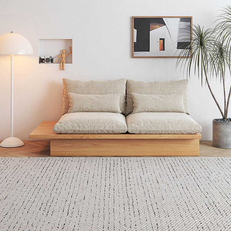 Hompkin Beige Cotton Linen 1-3 Seat Sofa with Wooden Frame and Underseat Storage