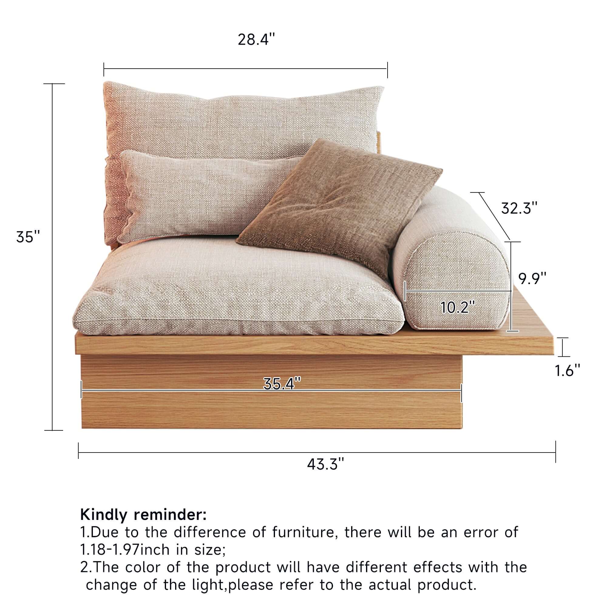 Hompkin Beige Cotton Linen 1-3 Seat Sofa with Wooden Frame and Underseat Storage