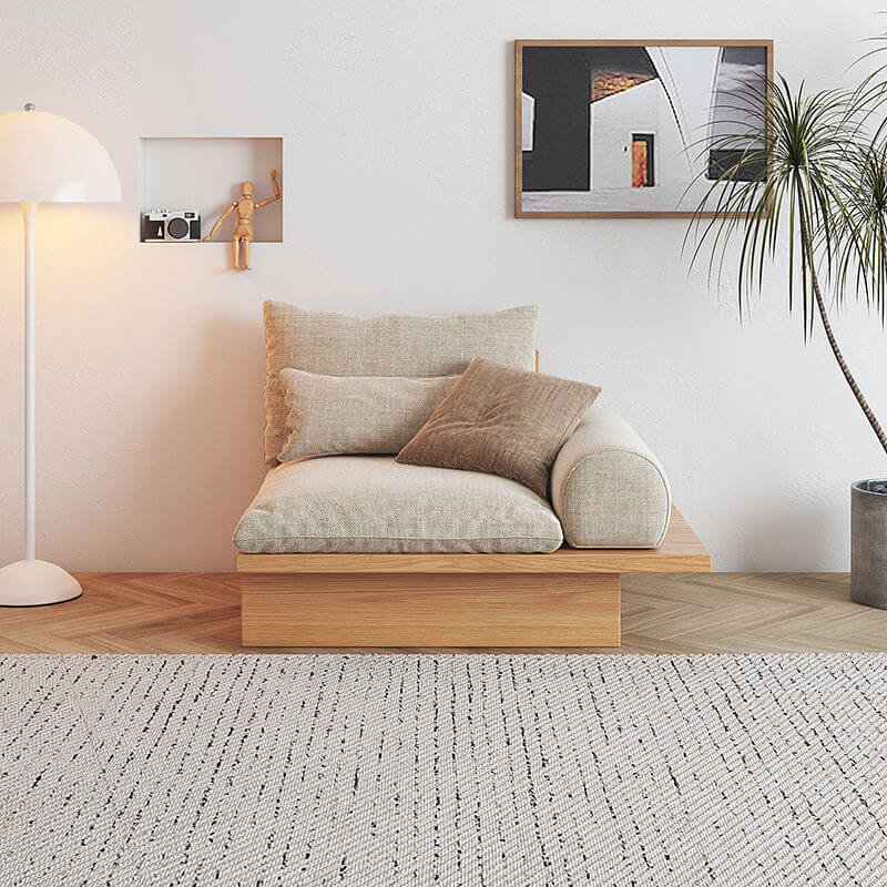 Hompkin Beige Cotton Linen 1-3 Seat Sofa with Wooden Frame and Underseat Storage