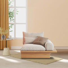 Hompkin Beige Cotton Linen 1-3 Seat Sofa with Wooden Frame and Underseat Storage