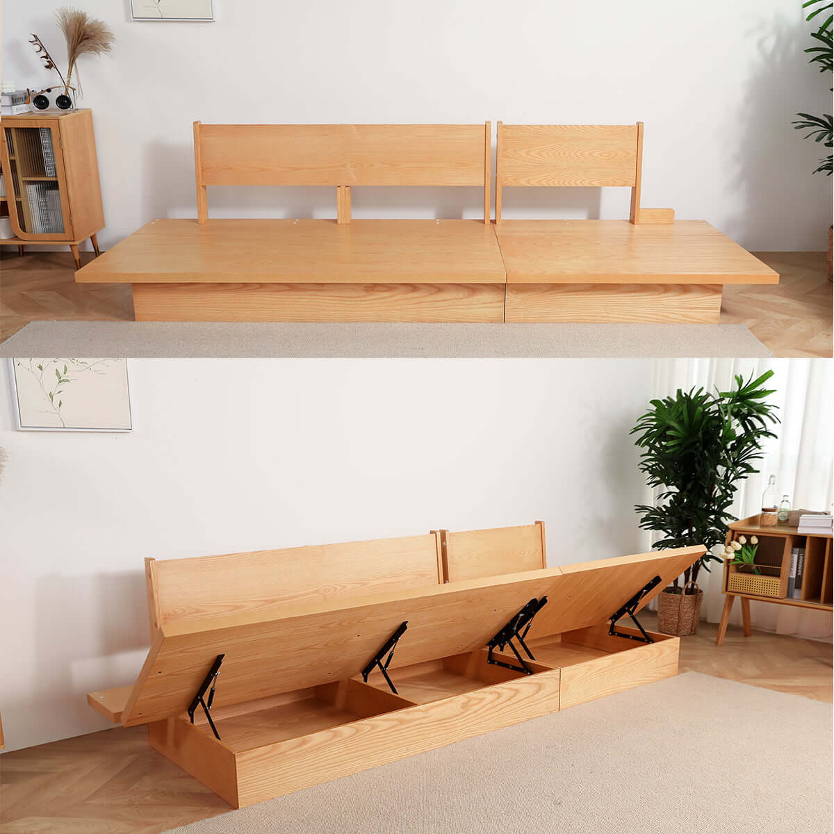 Hompkin Beige Cotton Linen 1-3 Seat Sofa with Wooden Frame and Underseat Storage