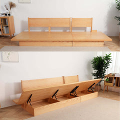 Hompkin Beige Cotton Linen 1-3 Seat Sofa with Wooden Frame and Underseat Storage