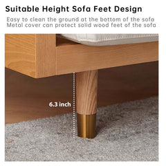 Hompkin Beige Cotton-Linen 3-Seat Sofa with Tufted Back and Solid Wood Frame