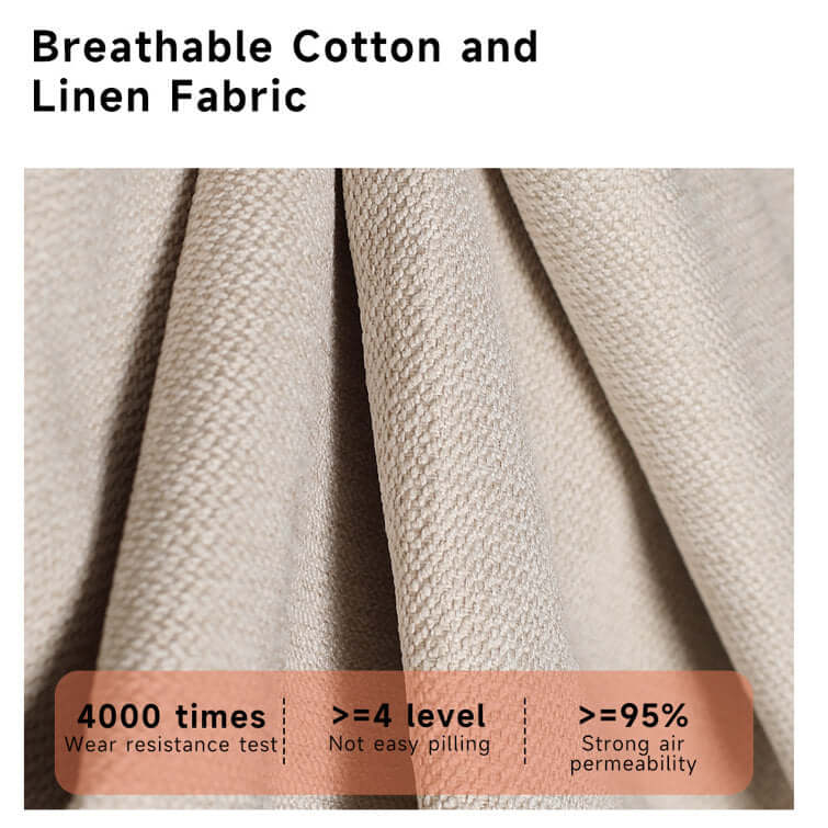 Hompkin Beige Cotton-Linen 3-Seat Sofa with Tufted Back and Solid Wood Frame