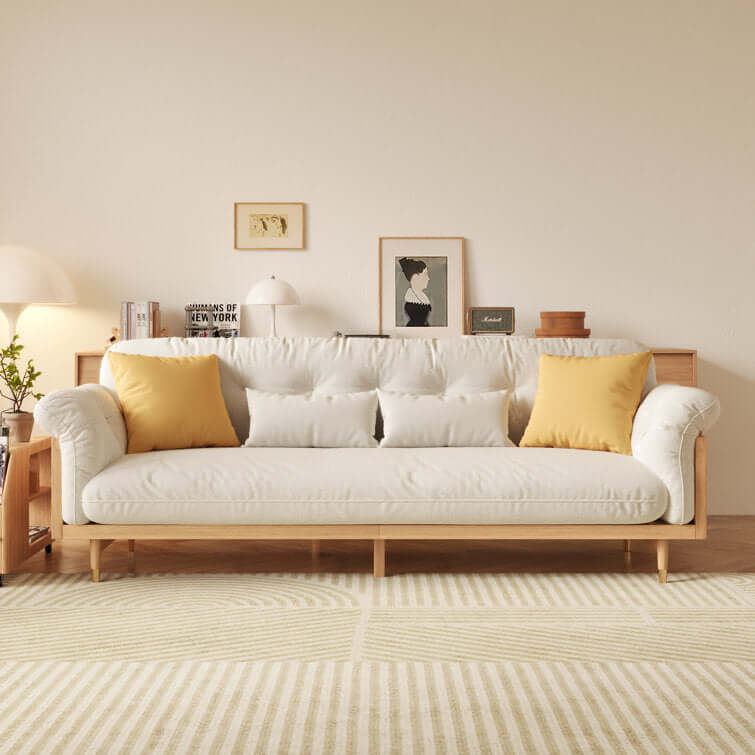 Hompkin Beige Cotton-Linen 3-Seat Sofa with Tufted Back and Solid Wood Frame Main Product Image