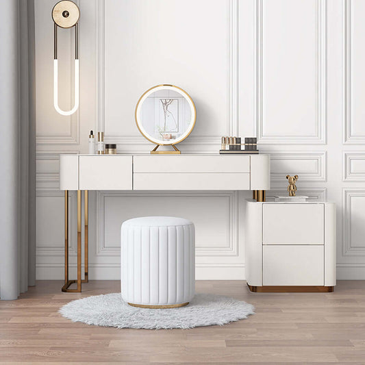 Hompkin Beige Retro Makeup Vanity Set with LED Mirror and Cushioned Stool Main Product Image