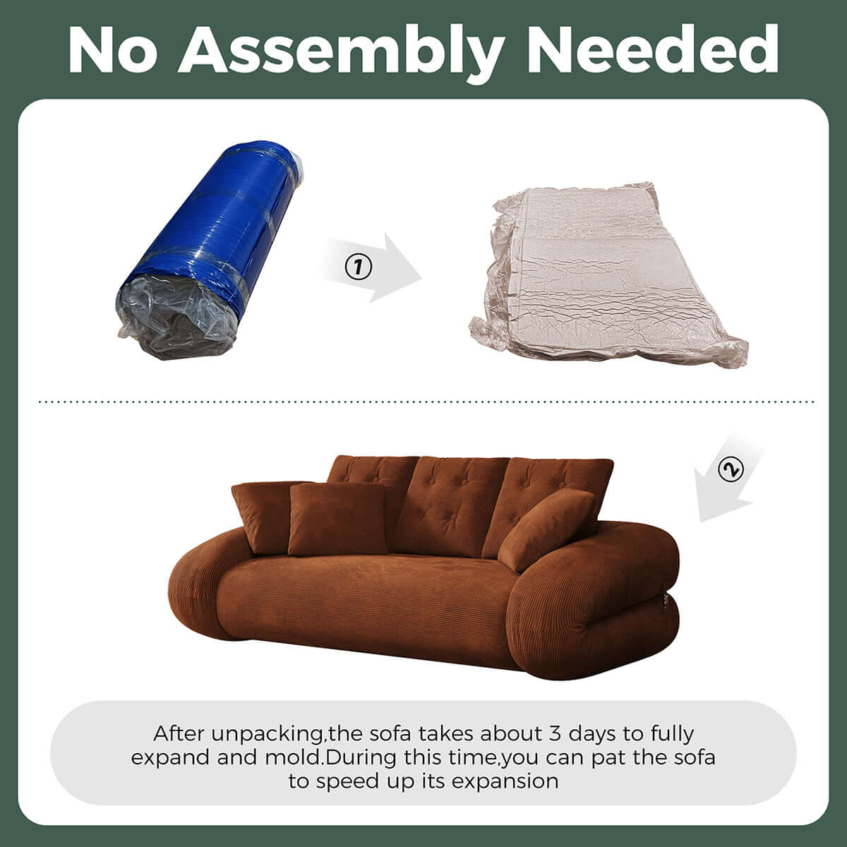 Hompkin Corduroy 3-in-1 Convertible Sofa Bed with Button-Tufted Back