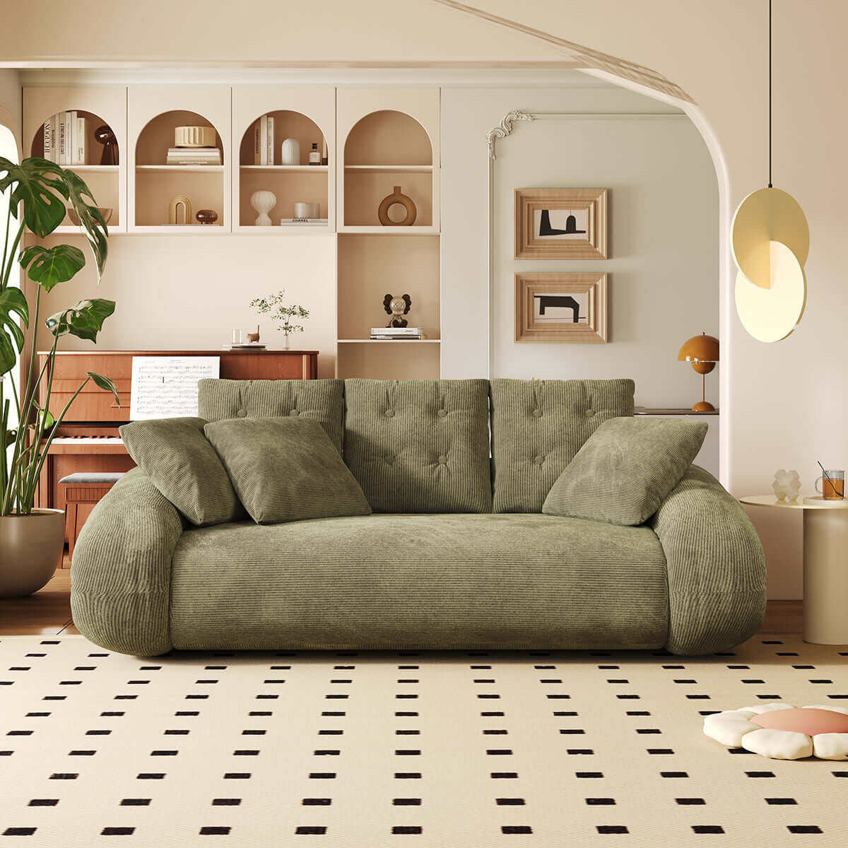 Hompkin Corduroy 3-in-1 Convertible Sofa Bed with Button-Tufted Back