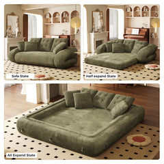 Hompkin Corduroy 3-in-1 Convertible Sofa Bed with Button-Tufted Back
