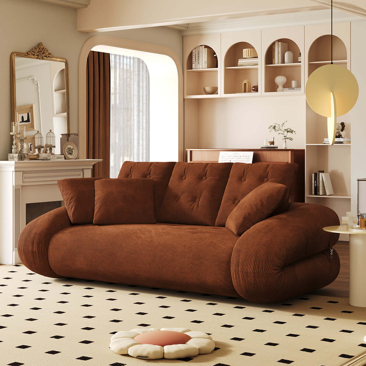 Hompkin Corduroy 3-in-1 Convertible Sofa Bed with Button-Tufted Back Main Product Image