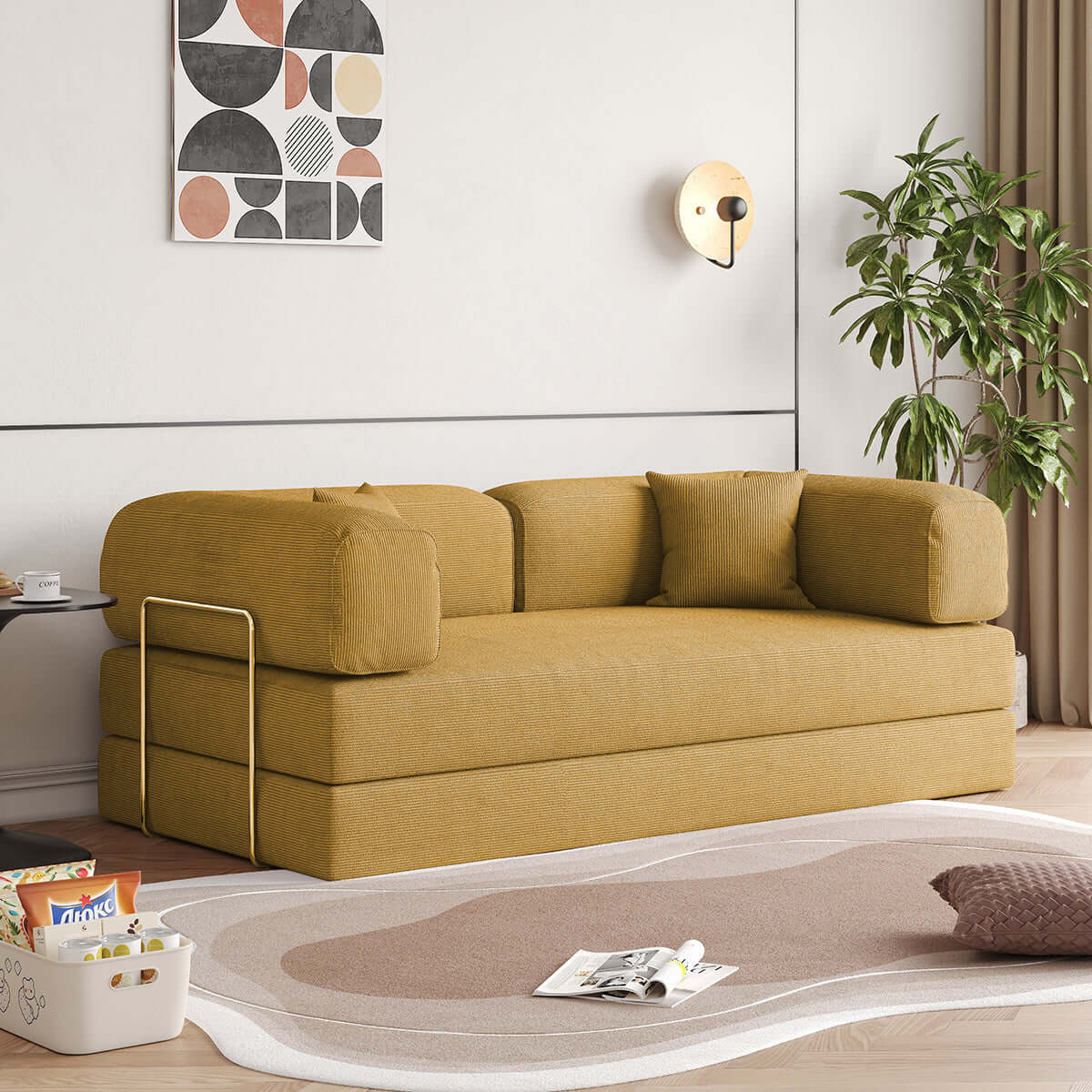 Hompkin Corduroy Modular Convertible Sofa Bed – Modern Fabric Sleeper