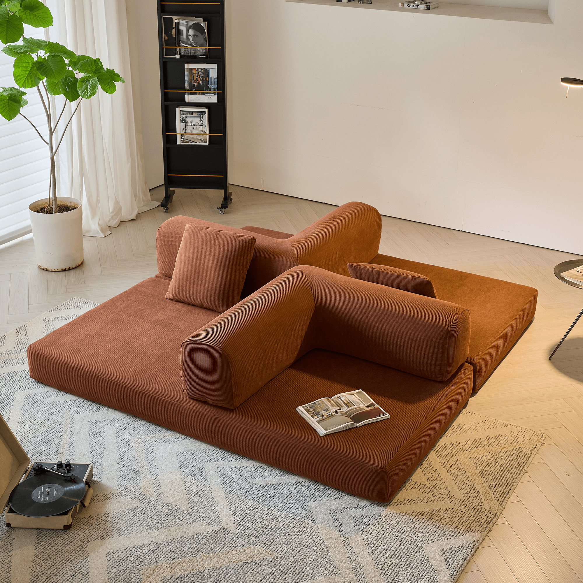 Hompkin Corduroy Modular Convertible Sofa Bed – Modern Fabric Sleeper