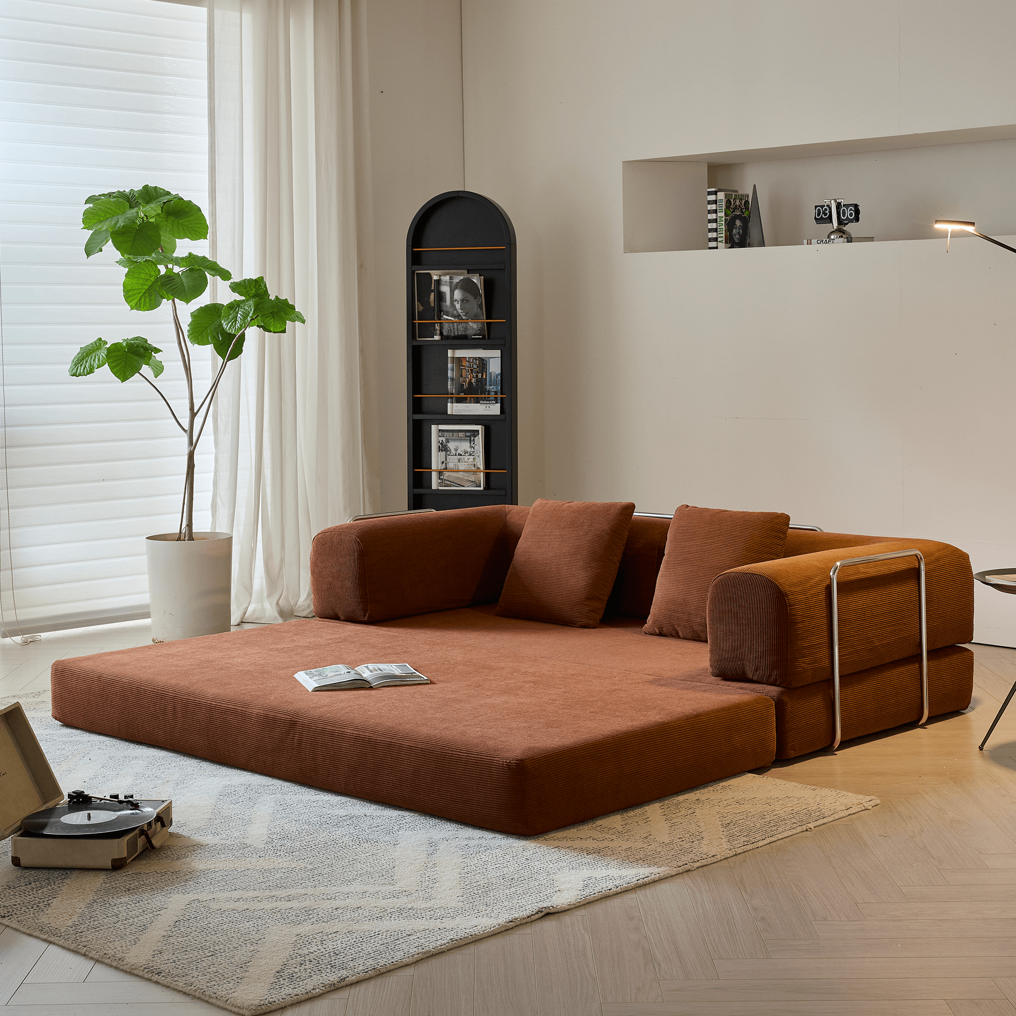 Hompkin Corduroy Modular Convertible Sofa Bed – Modern Fabric Sleeper Main Product Image