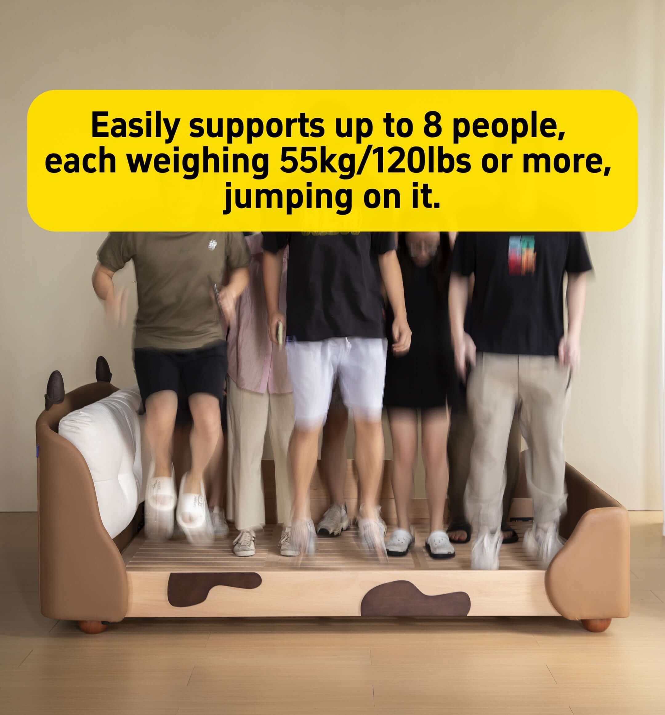 Hompkin Cow-Themed Wooden Kids Bed with Leather Softening and Removable Rails