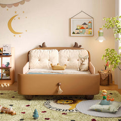 Hompkin Cow-Themed Wooden Kids Bed with Leather Softening and Removable Rails