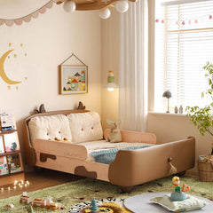 Hompkin Cow-Themed Wooden Kids Bed with Leather Softening and Removable Rails