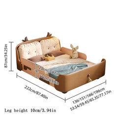 Hompkin Cow-Themed Wooden Kids Bed with Leather Softening and Removable Rails
