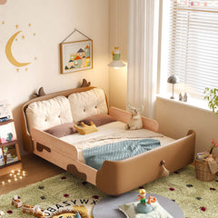 Hompkin Cow-Themed Wooden Kids Bed with Leather Softening and Removable Rails Main Product Image