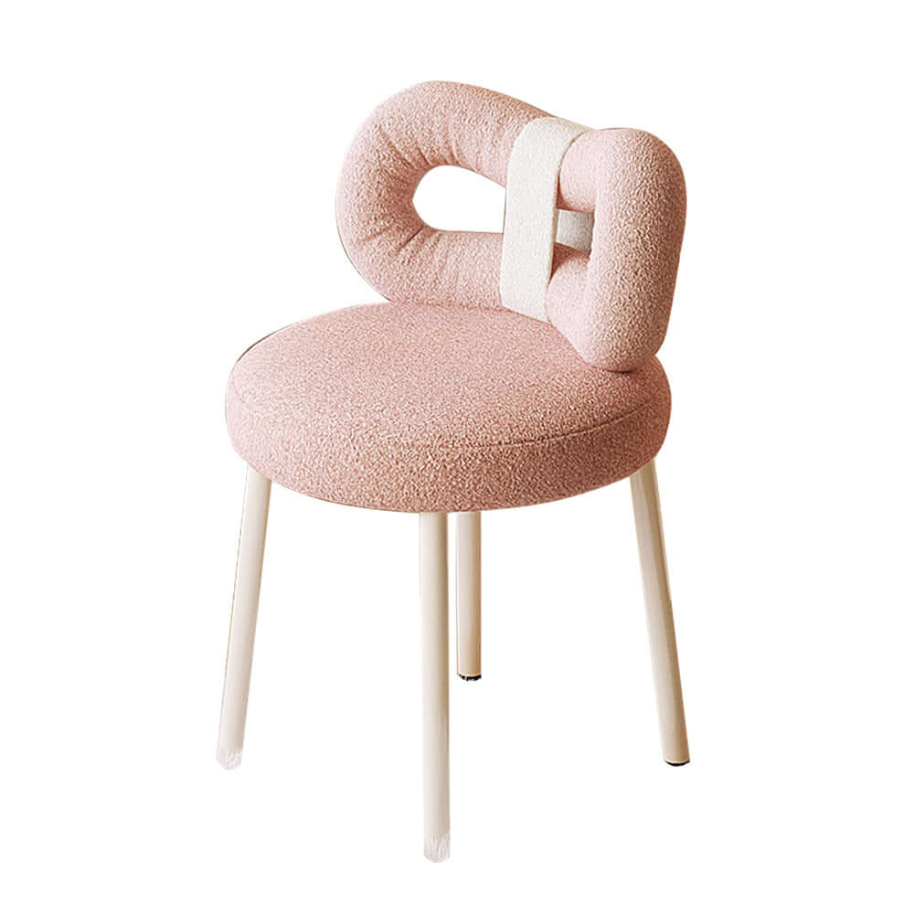 Hompkin Creamy Vintage Butterfly Makeup Chair – Soft Pink Short-Pile Velvet, Minimalist Modern Design