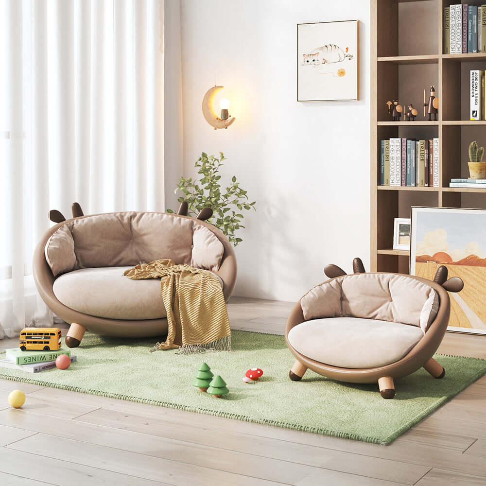 Hompkin Deer-Shaped Children's Sofa with Velvet and Nano-Leather Upholstery