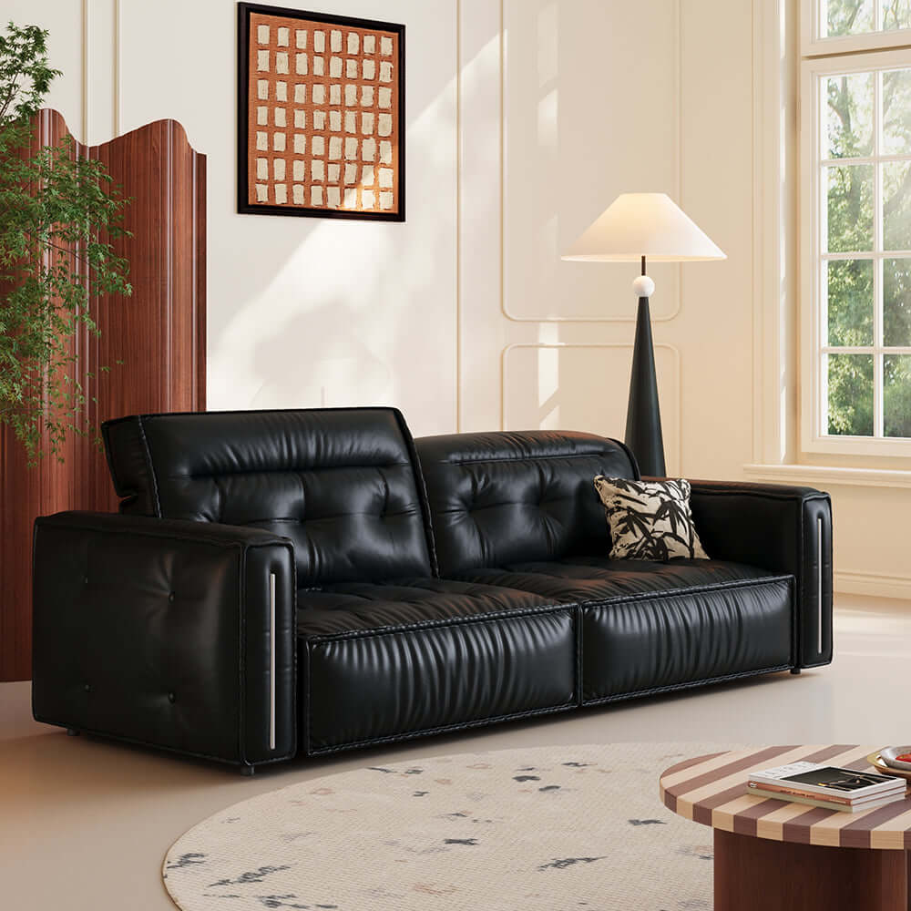 Hompkin Electric Leather Sofa Bed with Vintage Tufted Design