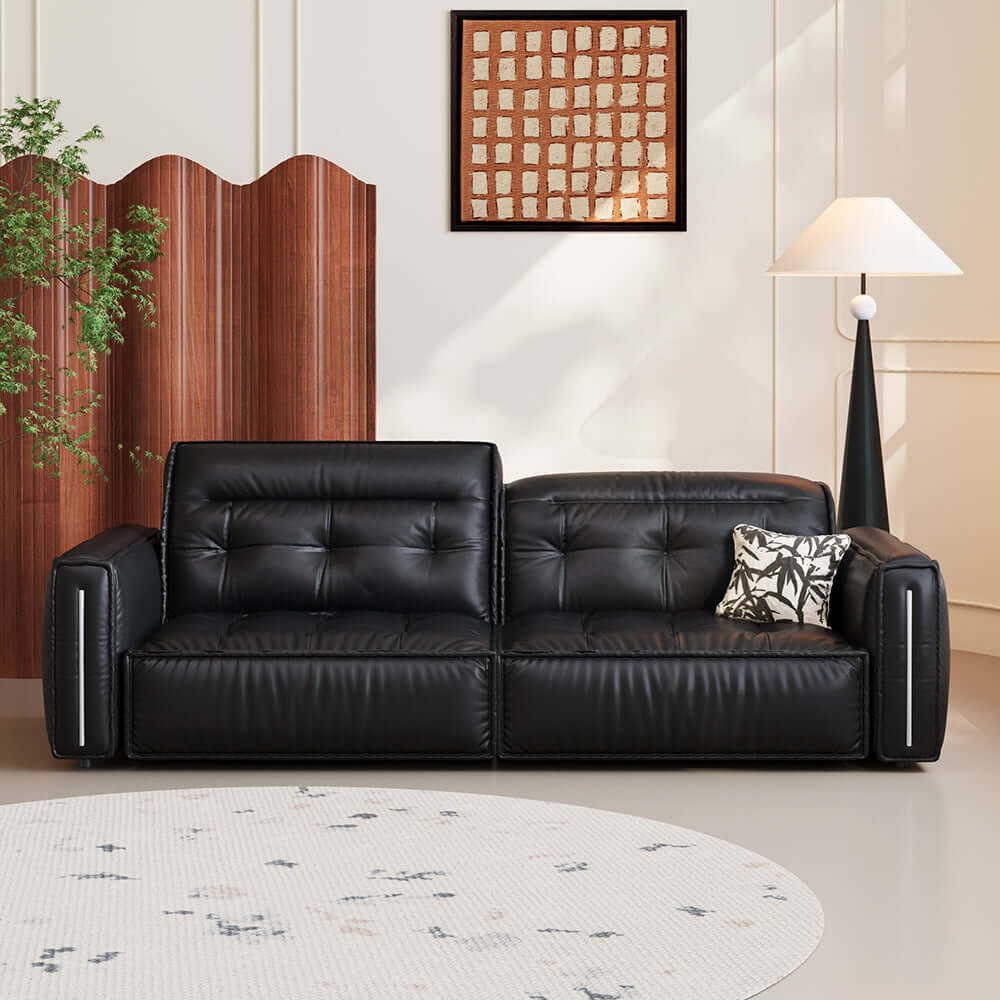 Hompkin Electric Leather Sofa Bed with Vintage Tufted Design