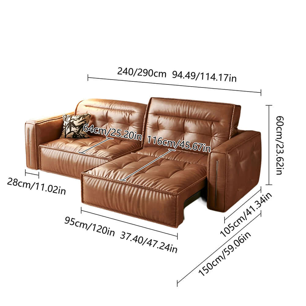 Hompkin Electric Leather Sofa Bed with Vintage Tufted Design
