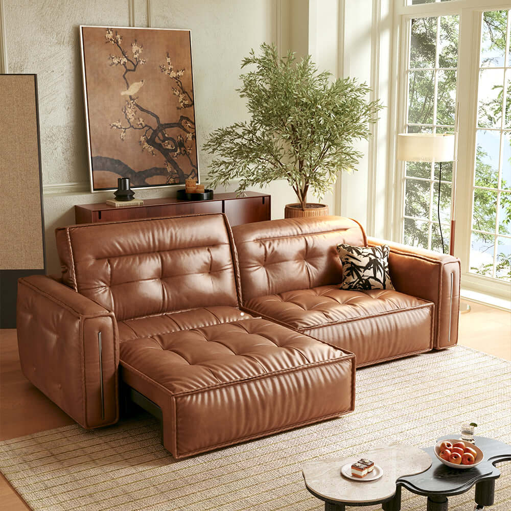 Hompkin Electric Leather Sofa Bed with Vintage Tufted Design