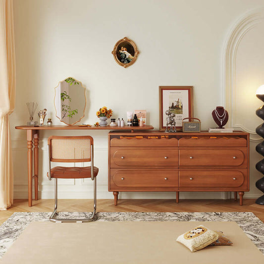 Hompkin Expandable Solid Wood Makeup Table with Rotating Top and Drawer Storage Main Product Image