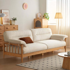 Hompkin Japandi Ash Wood Sofa with Corduroy or Linen Upholstery