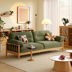 Hompkin Japandi Ash Wood Sofa with Corduroy or Linen Upholstery