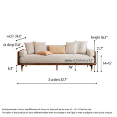 Hompkin Japandi Beige 3-Seat Fabric Sofa with Solid Wood Frame