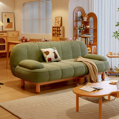 Hompkin Japandi Corduroy Folding Loveseat Sofa Bed with Ash Wood Frame