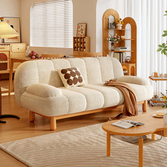 Hompkin Japandi Corduroy Folding Loveseat Sofa Bed with Ash Wood Frame Main Product Image