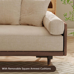 Hompkin Japandi L-Shaped Retractable Sofa Bed with Walnut Frame and Cotton Linen Upholstery