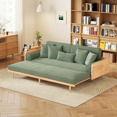 Hompkin Japandi L-Shaped Retractable Sofa Bed with Walnut Frame and Cotton Linen Upholstery